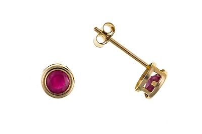 9ct Gold Ruby Stud Earrings 4mm Solitaire Studs Yellow Gold July Birthstone