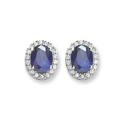 Silver Sapphire Cluster Earrings Stud Studs 925 Hallmark Rhodium Finish