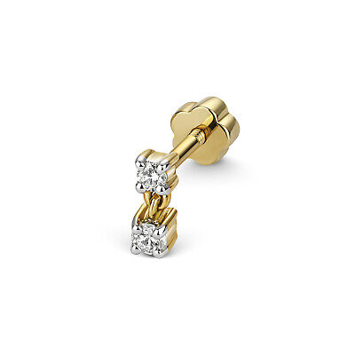 Diamond Two Stone Drop Cartilage Stud Ear Yellow Gold Real Diamonds
