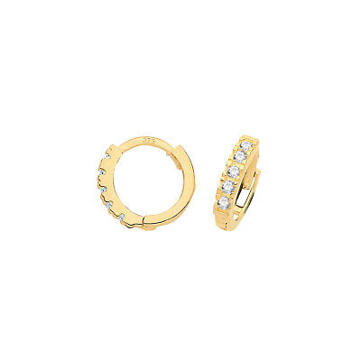 Yellow Gold Huggie Earrings Gemstone Hoop 9mm British made 9ct Hallmark