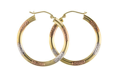 Hoop Earrings Rose White Yellow Gold Hoops Creole 30mm Hallmarked