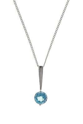 Real Blue Topaz Pendant Solid Silver 925 Hallmark Solitaire 18" Chain