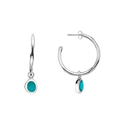 Turquoise Rockpool Hoop Earrings Solid Sterling Silver 925 Hallmarked Hoops