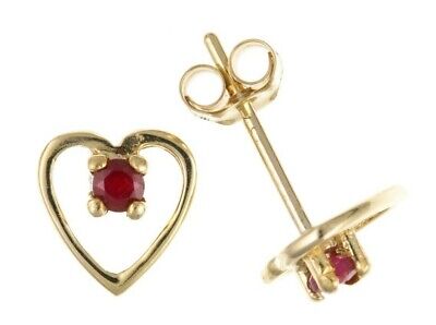9ct Gold Ruby Heart Stud Earrings Yellow Gold July Birthstone Hallmark