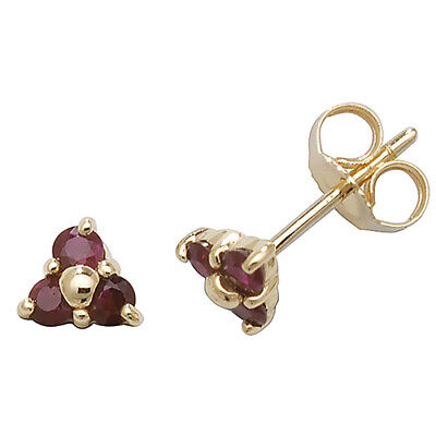 Ruby Pendant and Earrings Set Three Stone Trilogy 9ct Yellow Gold Hallmarked