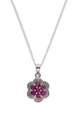 Ruby and Diamond Set Solid Sterling Silver Pendant and Stud Earrings