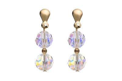 9ct Yellow Gold Austrian Crystal Drop Earrings Hallmarked