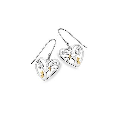 Heart Tree Rabbit Earrings Sterling Silver 925 Hallmarked Gold Detail Drops