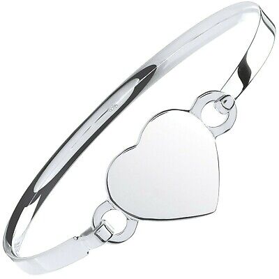 Silver Ladies Heart Bangle Polished British Made Full Hallmark Gift Boxed