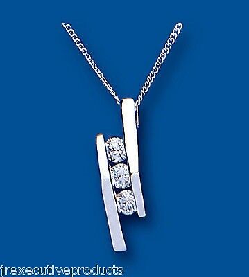 Sterling Silver Three Stone Trilogy Pendant and 18" Chain 925 hallmark