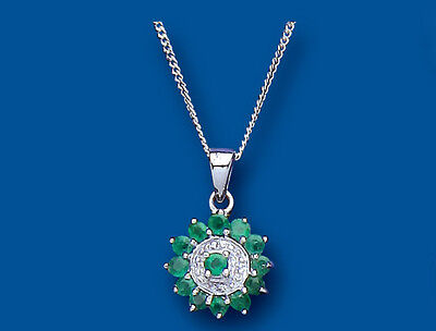 Emerald and Diamond Pendant Solid Sterling Silver Necklace Real Precious Stones