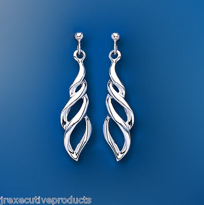 Solid Silver Drop Earrings Twist Drops 925 Hallmark