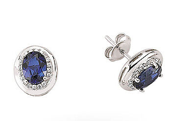 Sapphire Earrings Solid Silver Stud Platinum Plated Sterling Silver Studs