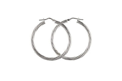 Silver Hoop Creole Earrings Twist Design 32mm 925 Hallmark