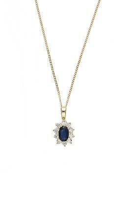 Yellow Gold Sapphire Pendant Cluster Necklace Hallmarked 18" Chain British Made