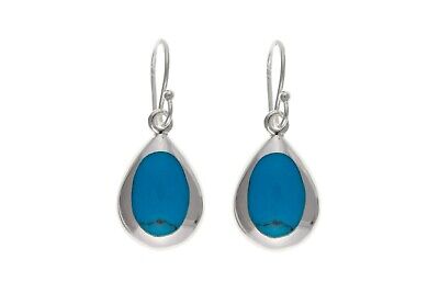 Sterling Silver Turquoise Earrings Drops 925 Hallmark British Made