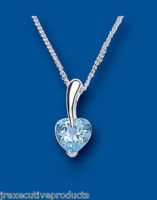 Blue Topaz Heart Pendant Solid Sterling Silver Necklace 925 hallmark