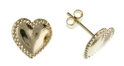 9ct Heart Stud Earrings Beaded Edge Studs Yellow Gold British Made
