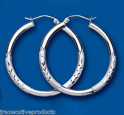 Hoop Earrings Creole Sterling Silver Satin and Polished Silver 34mm