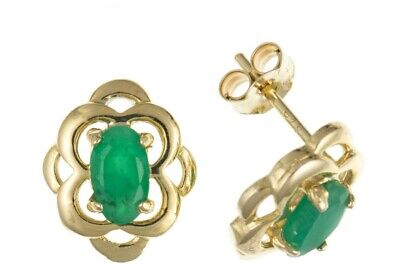 9ct Gold Emerald Celtic Stud Earrings May Birthstone Hallmarked