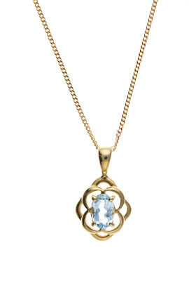 Celtic Blue Topaz Pendant Yellow Gold 18" Chain Hallmarked British Made