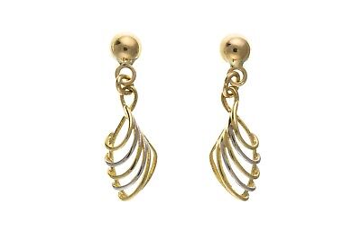 Two Colour Filigree Drop Earrings 9ct Yellow and White Gold Drops Dangly