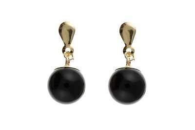9ct Yellow Gold Onyx Drop Earrings Hallmarked British Made