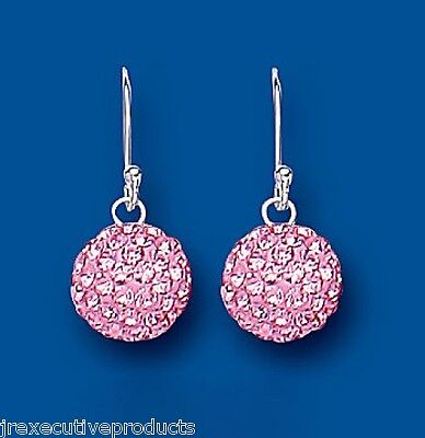 Pink Crystal Silver Earrings Ball Drop Drops 925 Hallmark