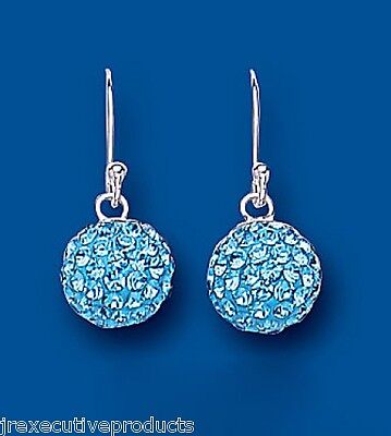 Blue Crystal Silver Earrings Ball Drop Drops 925 Hallmark British made