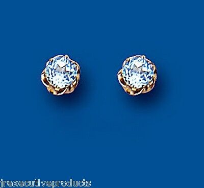 9ct Gold Blue Topaz Stud Earrings 5mm Solitaire Yellow Gold November Birthstone