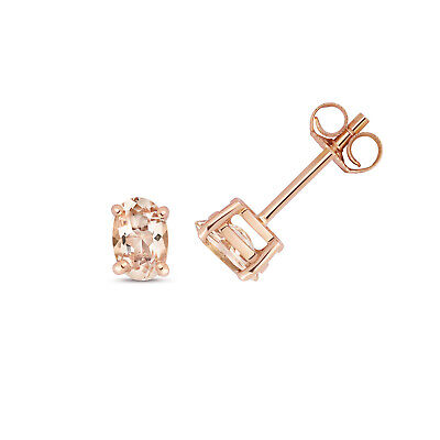 Morganite Pendant and Earrings Set Oval Solitaire Solid Rose Gold Hallmarked