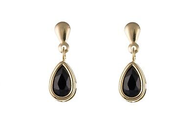 9ct Yellow Gold Sapphire Drop Earrings Teardrop Hallmark September Birthstone