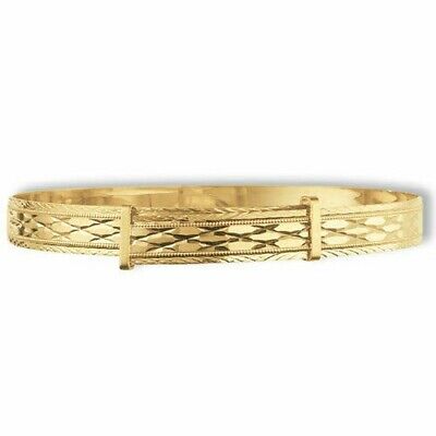 Ladies Yellow Gold Bangle Expandable Patterned  British Made Hallmark 8.5mm Wide