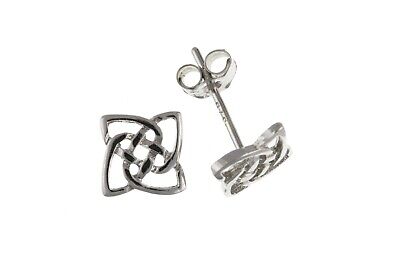 White Gold Celtic Stud Earrings Square Studs Slid 9 Carat British Made