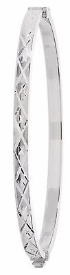 Ladies Oval Diamond Cut Hinged Bangle Solid Sterling Silver