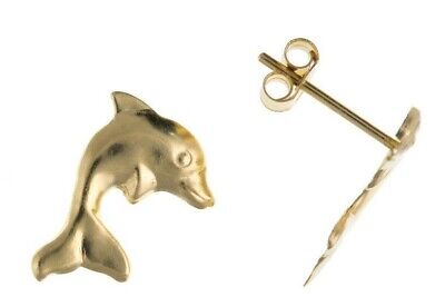 Yellow Gold Dolphin Stud Earrings 9 Carat Studs British Made