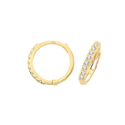 9ct Yellow Gold Huggie Hoop Earrings 13mm Gemstone Hallmarked British