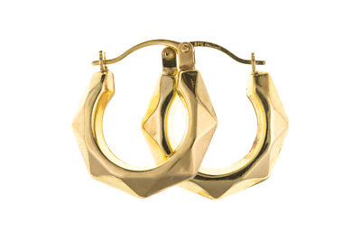 Hoop Earrings Yellow Gold Creole Hexagon Design 16mm Hallmarked