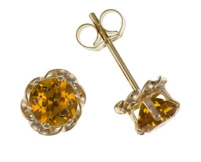 9ct Gold Citrine Stud Earrings 6mm Solitaire Yellow Gold November Birthstone