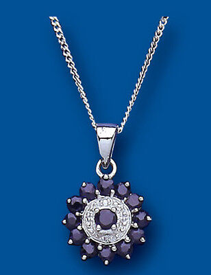 Sapphire and Diamond Pendant Sterling Silver 925 Hallmark 18" Chain British Made