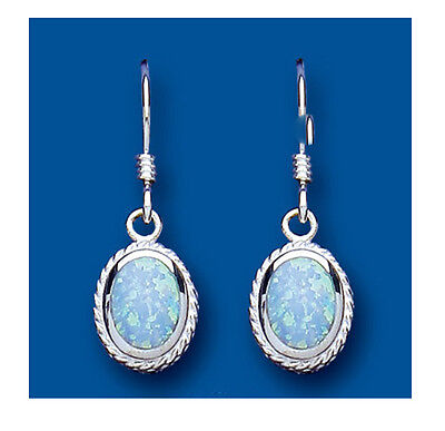 Blue Opal Drop Earrings Sterling Silver Oval Drops 925 Hallmark British Made