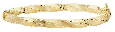Yellow Gold Twist Bangle Hinged Diamond Cut Ladies British Made Hallmark Chunky