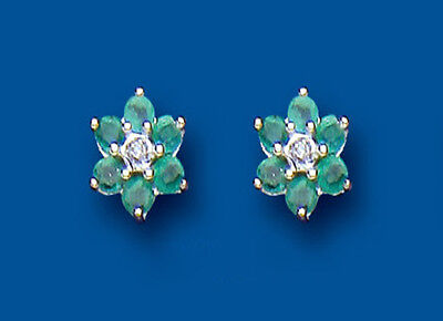 Emerald Earrings Diamond Stud Sterling Silver Studs Natural Emerald and Diamond