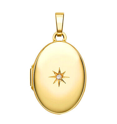 Oval Diamond Set Locket 9ct Yellow Gold Hallmarked British Made 18 x 14mm