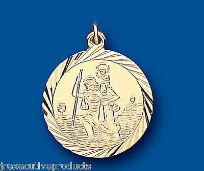 Yellow Gold St. Christopher Pendant 19mm Diamond Cut Hallmarked British Made