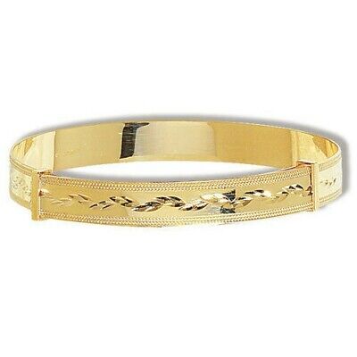 Ladies Yellow Gold Bangle Diamond Cut Expandable British Made Hallmark Bracelet