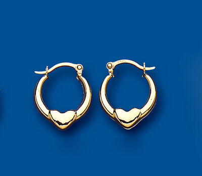 Gold Hoop Earrings Heart Creole Yellow Gold Hoops 13mm Hallmarked