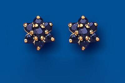 Sapphire Set Yellow Gold Pendant and Earrings Cluster Stud