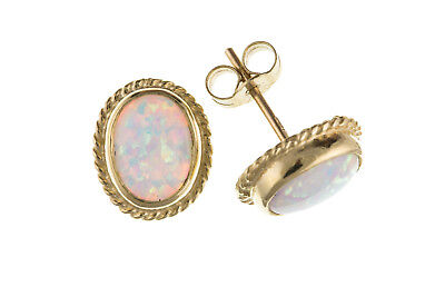 9ct Gold Opal Earrings Yellow Gold Oval Studs December Birthstone Hallmark