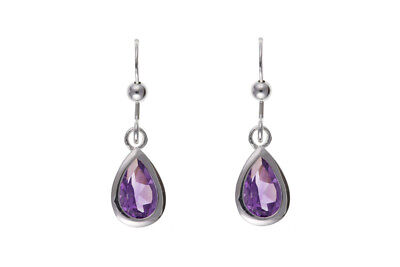 Sterling Silver Amethyst Earrings Natural Stone Drops British Made 925 hallmark